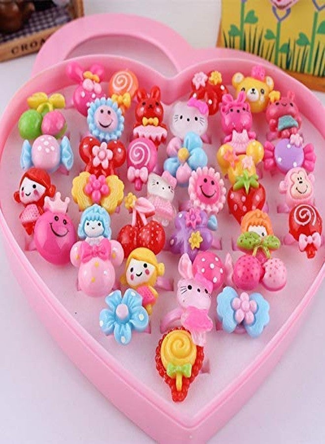BAKEFY- 36 piece ring Kids Girls Adjustable Hand Finger Ring In Heart Shape Box- Pack Of 36 - Image 2